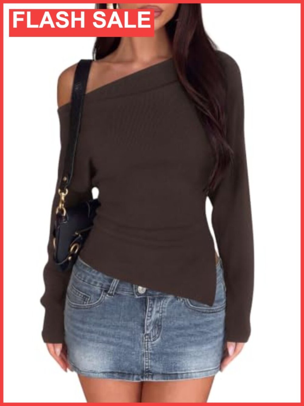 Womens Off Shoulder Long Sleeve Knit Sweater Asymmetrical Batwing Pullover